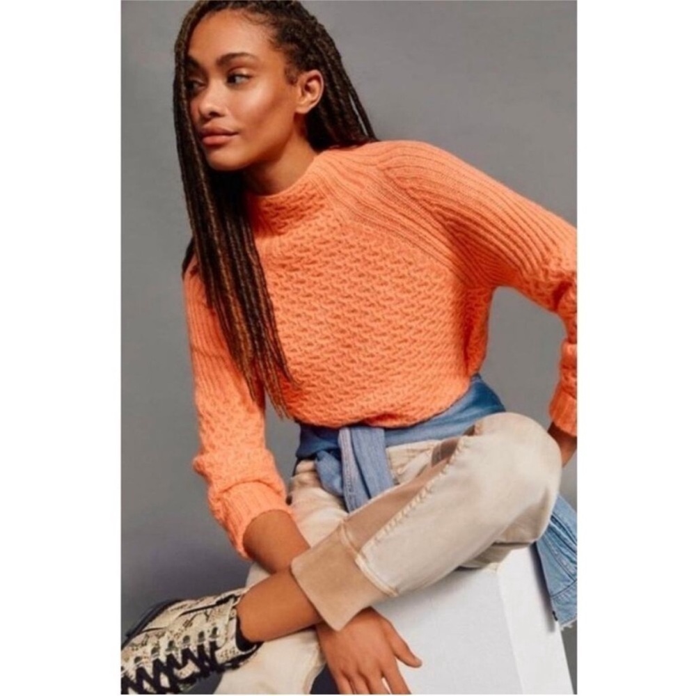 Anthropologie Bia Coral Mock Neck Tunic Sweater Medium Alpaca Blend G8